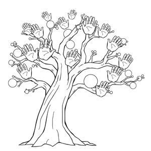 Kolorowanka: drzewo z miejscami na liście
