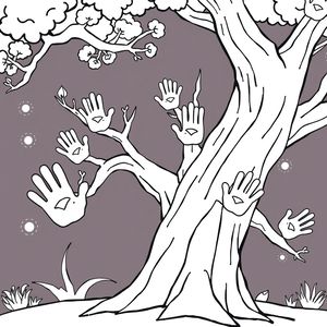 Kolorowanka: drzewo z miejscami na liście