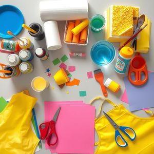 Stacja pracy: rozłożone materiały plastyczne