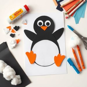 Zdjęcie przykładowego kolażowego pingwina — flatlay