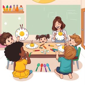 Scena robocza: Dzieci robią instrumenty przy stoliku