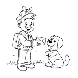 Kartka do kolorowania: listonosz i pies