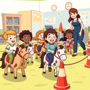 Scena: Dzieci na koniach (ruchowy tor)