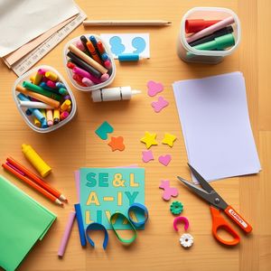 Zestaw materiałów na stoliku (flatlay)