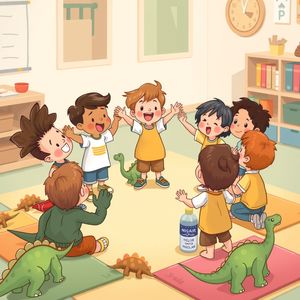 Ilustracja: Dzieci naśladują dinozaury