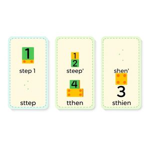 Karty sekwencji: budowanie wieży 1–3