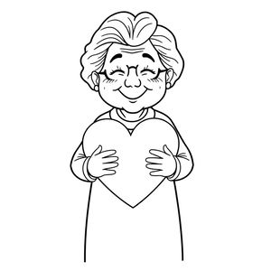 Kolorowanka: Babcia z serduszkiem
