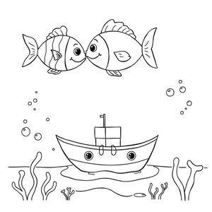 Kolorowanka — rybki i łódka