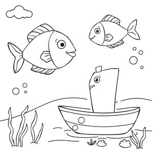 Kolorowanka — rybki i łódka
