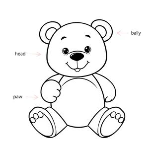 Kolorowanka: Części ciała misia — nauka nazw