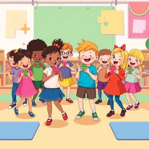 Ilustracja: Dzieci tańczą z grzechotkami