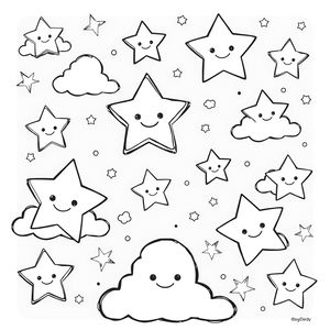 Kolorowanka — Duże gwiazdki i obłoczki