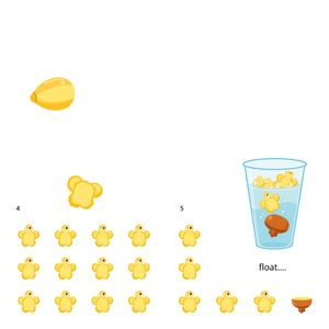 Arkusz naklejek/ikon: ziarno, popcorn, pływa, tonie