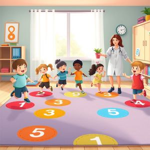 Ilustracja gry ruchowej 'Pandy liczą bambusy' — plansza przykładowa