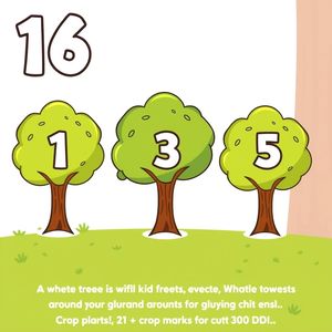 Kartonowe drzewka z numerami 1–5 — szablon