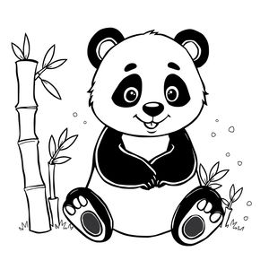 Kolorowanka: panda z bambusami