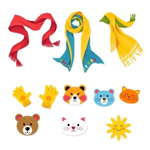 Ilustracje rekwizytów — chustki, pacynki, maski