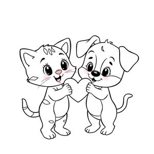 Kolorowanka: Kotek i piesek z serduszkiem
