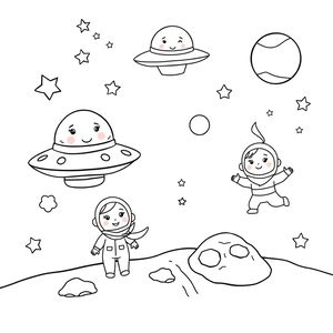 Kolorowanka — Małe UFO i kosmonauci