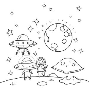 Kolorowanka — Małe UFO i kosmonauci