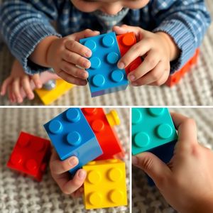 Swobodna eksploracja — zbliżenia rąk i klocków