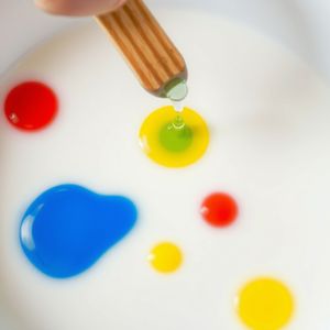 Stacja A — Kolorowy wir (mleko + barwniki)