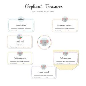 Szablony etykiet do pudełek 'Słoniowe skarby'