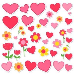 Elementy do przyklejenia: serduszka i kwiatki (naklejki/wycinanki)