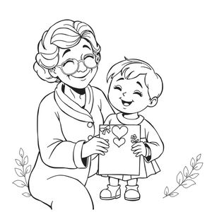 Kolorowanka: Babcia z wnuczką/wnukiem