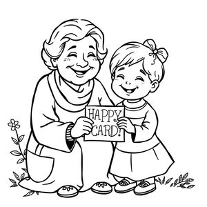 Kolorowanka: Babcia z wnuczką/wnukiem