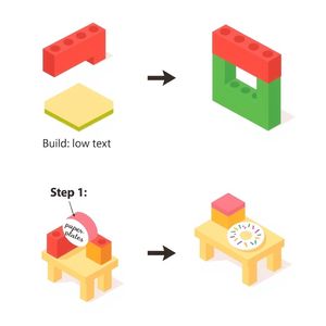 Instrukcja budowy stolika/regału z klocków (schemat)