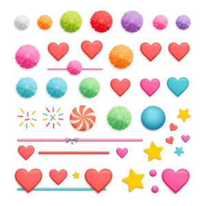 Kliparty ozdób: pomponiki, posypki, naklejki