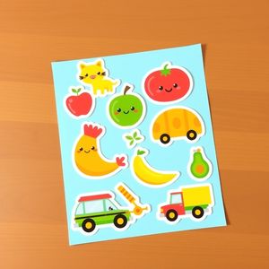 Arkusz naklejek — zwierzęta, owoce, pojazdy (duże)