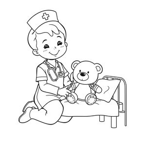 Kolorowanka: Pielęgniarka i pluszak