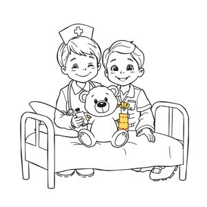 Kolorowanka: Pielęgniarka i pluszak
