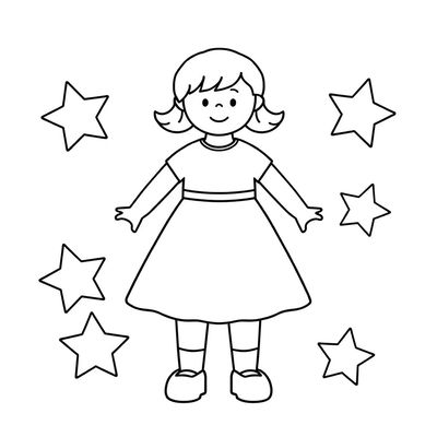 Kolorowanka — laleczka i gwiazdki