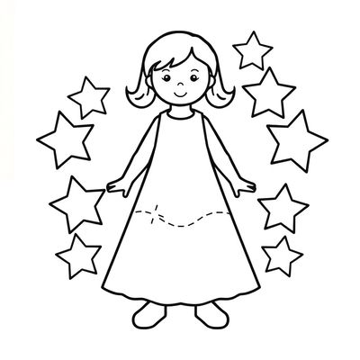 Kolorowanka — laleczka i gwiazdki