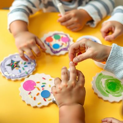 Dłonie dzieci podczas dekorowania