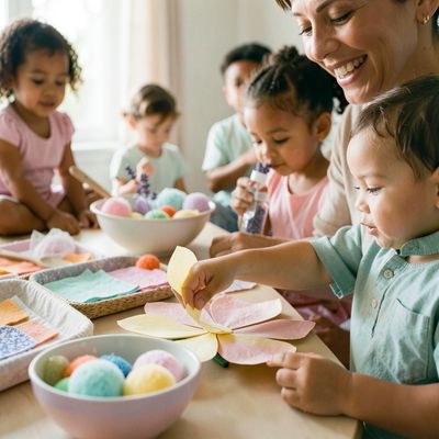 Kolorowe kwiaty na Dzień Kobiet — zajęcia sensoryczne dla maluszków