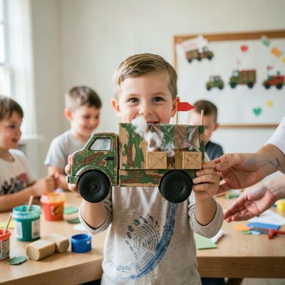 Kolorowy wóz wojskowy — plastyczne świętowanie