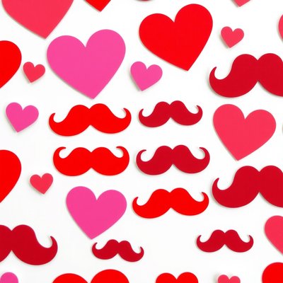 Piankowe naklejki — serca i wąsy, pack