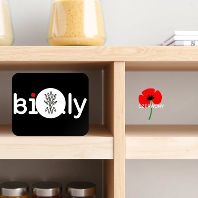 Etykiety do tacki: 'Biały' i 'Czerwony' (szablon)