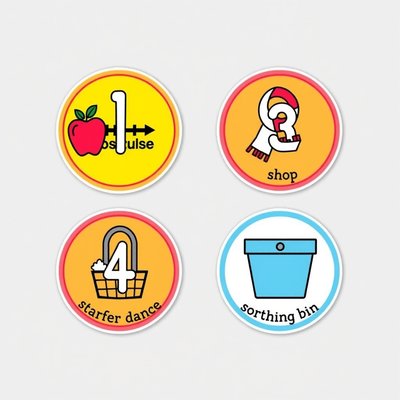 Zestaw ikon stacji (1–4) — kolorowe znaczki