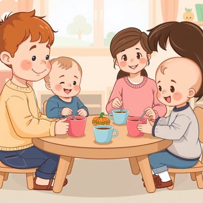 Dzieci bawią się nasionami przy stoliku