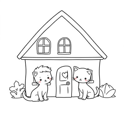 Kolorowanka — prosty domek i zwierzę