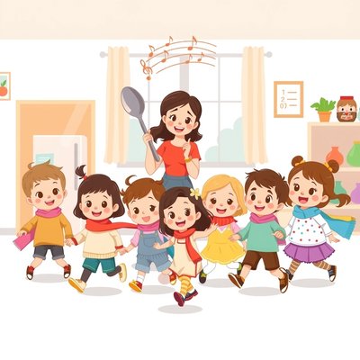 Ilustracja: Pociąg Nutelli (zabawa ruchowa)