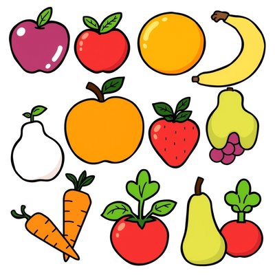 Zestaw obrazków owoców i warzyw (kliparty)