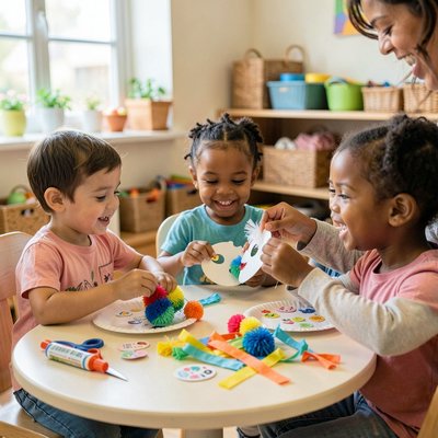 Dzieci dekorujące maski — mała grupa