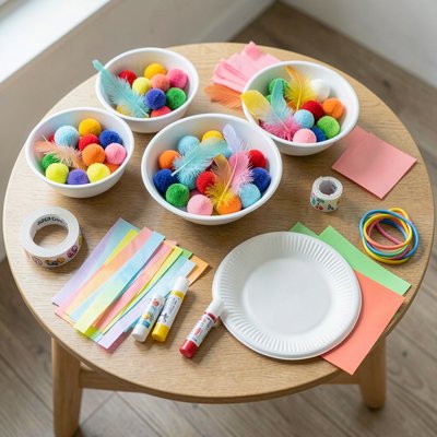 Rozłożone materiały na stoliku — zestaw do pracy w grupie