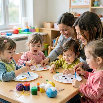 Dzieci tworzą koty — scena prac plastycznych (3–4 lata)